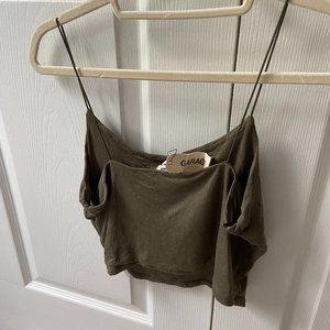 Garage Brand, Olive green strap crop top  Perfect with jeans, skirt or shorts.